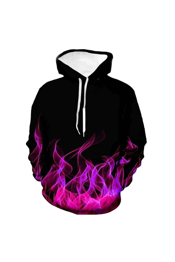Hoodies for Men Unisex 3D Cool Colorful Flame Printed Long Sleeved Hoodie Pullover Sweater Relaxed Fit Comfortable Soft Casual Sweatshirt