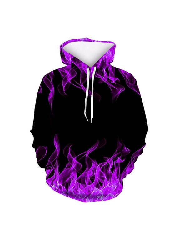 Hoodies for Men Unisex 3D Cool Colorful Flame Printed Long Sleeved Hoodie Pullover Sweater Relaxed Fit Comfortable Soft Casual Sweatshirt