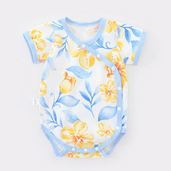 Alkepwun Infant Baby Girls Clothes Cute Floral Romper Newborn Crewneck T-Shirt Bodysuit Top Snap Up Cotton Jumpsuit Short Sleeve Onesie Summer Outfit 0-24M