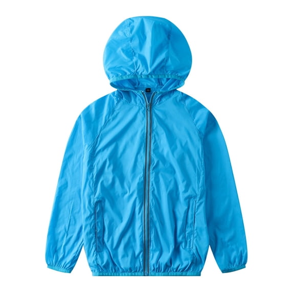 Alkepwun Jacket for Kids Outdoor Waterproof Sun Protection Long-Sleeve Hooded Shirts Lightweight Comfort Breathable Outdoor Athletic Pockets Zipper Coat