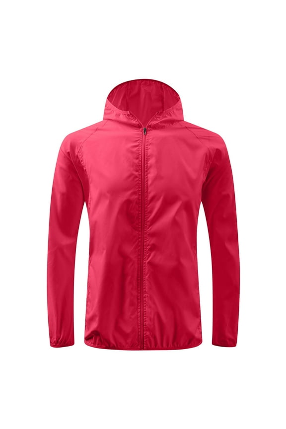 Jackets for Women Unisex Solid Color Outdoor Sports Waterproof Sun Protection Windbreaker Lightweight Breathable Pockets Zipper Hooded Jacket