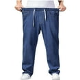 thumbnail image 1 of Alkepwun Jeans for Men Elastic Waist Straight Leg Business Pants with Drawstring Oversized Plus Size Slightly Stretch Windproof Pockets Formal Long Trousers Casual Comfortable Street Style Pant, 1 of 3