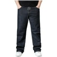 thumbnail image 1 of Alkepwun Jeans for Men Elastic Waist Straight Leg Business Pants with Drawstring Oversized Plus Size Slightly Stretch Windproof Pockets Formal Long Trousers Casual Comfortable Street Style Pant, 1 of 9