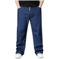 thumbnail image 1 of Alkepwun Jeans for Men Elastic Waist Straight Leg Business Pants with Drawstring Oversized Plus Size Slightly Stretch Windproof Pockets Formal Long Trousers Casual Comfortable Street Style Pant, 1 of 7