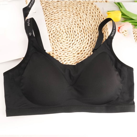 Alkepwun Jelly Push Up Bras for Women Solid Color Wire-Free Adjustable Letter-Strap Full-Cup Bra Lightweight Breathable Sports Yoga Bra