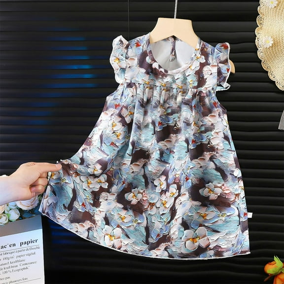 Alkepwun Kids Baby Girl Clothes Toddler Girls Summer Outfits Cute Print Ruffle Sleeve Sundress Soft Cotton Casual Beach Party Dresses 6M-10Y