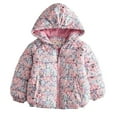 thumbnail image 1 of Alkepwun Kids Coats Girls Adorable Floral Print Full-Zip Hooded Pockets Short Puffy Bread Coat Elastic Cuffs Windproof Warmth Cozy Outerwear Outdoor Skiing Cycling Cold-Resistant Jacket for Age 3-10, 1 of 9