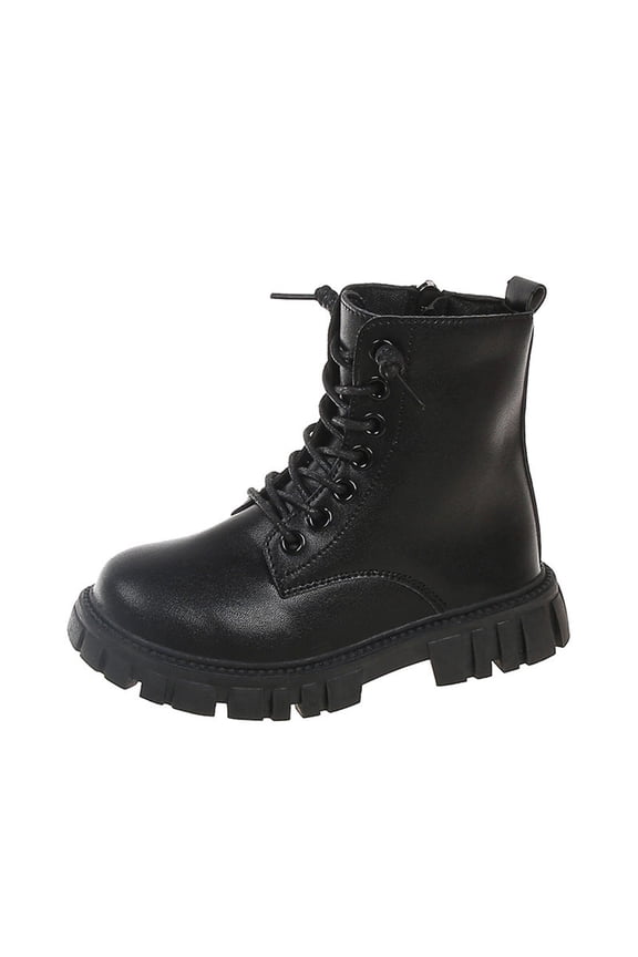 Kids Hking Boots Fall/Winter Lace-Up Side Zip Punk Ankle Shoes Lug Sole Anti-Slip Comfortable Waterproof Leather Shoe Outsole Outdoor Snow Climbing British Style Boots