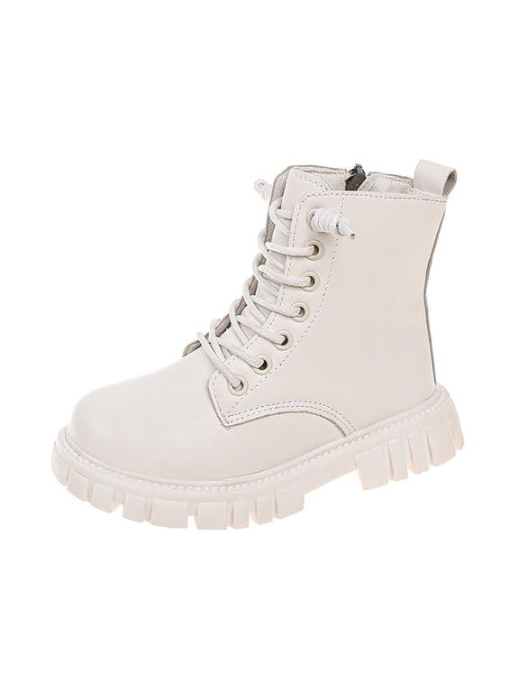 Kids Hking Boots Fall/Winter Lace-Up Side Zip Punk Ankle Shoes Lug Sole Anti-Slip Comfortable Waterproof Leather Shoe Outsole Outdoor Snow Climbing British Style Boots