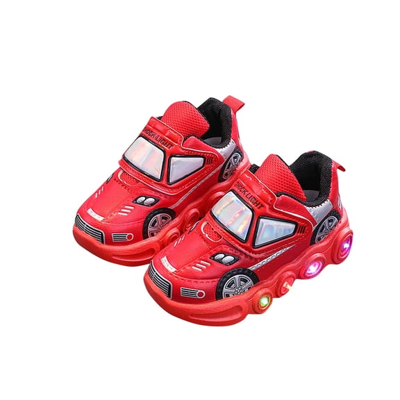 Alkepwun Kids Shoes Cute Car-Shaped Light-Up Sneakers, Soft Sole Anti Slip Comfortable Breathable Paste-On Kids' Running Shoe Casual Lightweight Baby's First Walking Flats