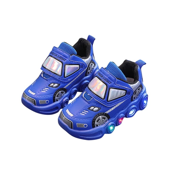 Alkepwun Kids Shoes Cute Car-Shaped Light-Up Sneakers, Soft Sole Anti Slip Comfortable Breathable Paste-On Kids' Running Shoe Casual Lightweight Baby's First Walking Flats