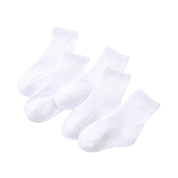 Alkepwun Kids Socks 5 Pairs Solid-Color Cotton Sweat-Wicking Odor-Resistant Mid-Calf Sports Socks Soft Lightweight Breathable Half Cushion Classics Uniform Daily Wear