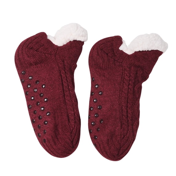 Alkepwun Kids Socks Thickened Fleece-Lined Chunky Knit Cable Pattern Cold-Resistant Warm Anti-Slip Floor Sock Soft Comfortable Breathable Short Snow Boots Socks