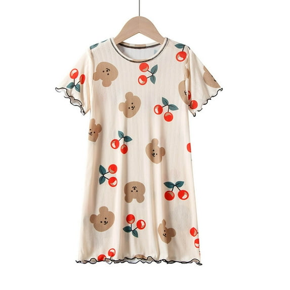 Alkepwun Kids Toddler Girls Summer Dresses Cute Bear Print Short Sleeve Casual T-Shirt Dress Soft Lounge Pajama Dress