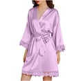 thumbnail image 1 of Alkepwun Kimono Robes for Women Lace Silky Bride Bridesmaids Robe Lightweight Short Satin Robe for Wedding Bridal Birthday Party, 1 of 7