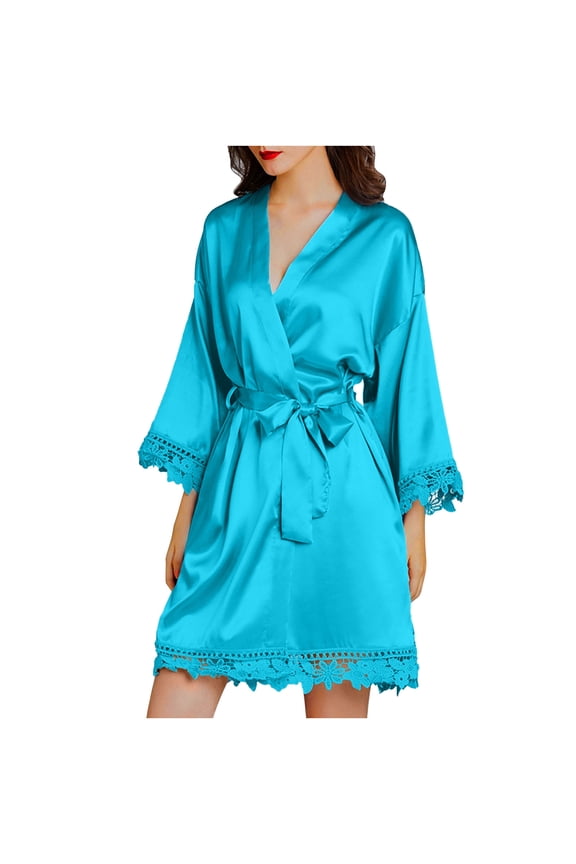 Kimono Robes for Women Lace Silky Bride Bridesmaids Robe Lightweight Short Satin Robe for Wedding Bridal Birthday Party