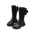 thumbnail image 1 of Alkepwun Knee High Leather Boots Solid Color Bow Detail Princess-Style Lace Free Side Zipper Thick Sole PU Boots Comfortable Versatile Textured Anti-Slip Outsole Hiking Cycling Martin Boots, 1 of 8