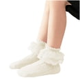 thumbnail image 1 of Alkepwun Lace Socks Girls Cute Double Lace Ruffle Princess Dress Ankle Socks Solid-Color Cotton Lightweight Eyelet Mesh Breathable Daily Wear Socks, 1 of 7