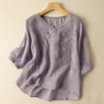 thumbnail image 1 of Alkepwun Linen Shirt for Women Retro Embroidery Cheongsam Top Loose Fit Beach Boho Clothes Summer Casual Wrap V Neck Tunic Blouse, 1 of 6