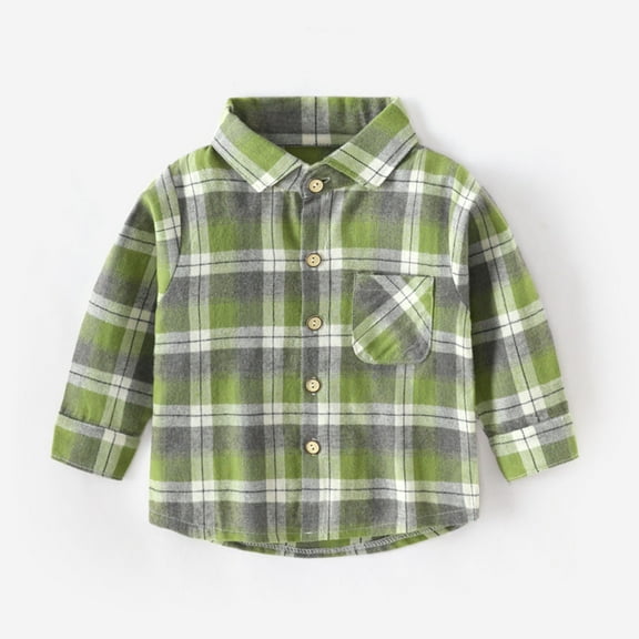 Alkepwun Little Big Boys' Flannel Shirt,Long Sleeve Button Down Shirts with Chest Pocket, Toddler Spring Fall Fashion Clothes,Casual Plaid Cotton Shirt for Boys (3-9)