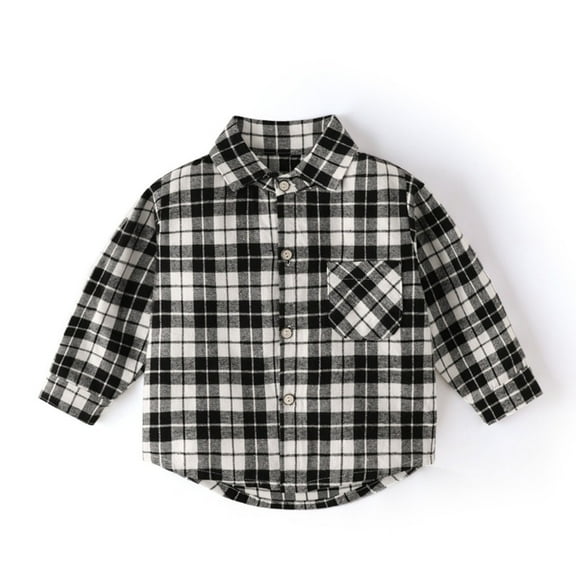 Alkepwun Little Big Boys' Flannel Shirt,Long Sleeve Button Down Shirts with Chest Pocket, Toddler Spring Fall Fashion Clothes,Casual Plaid Cotton Shirt for Boys (3-9)