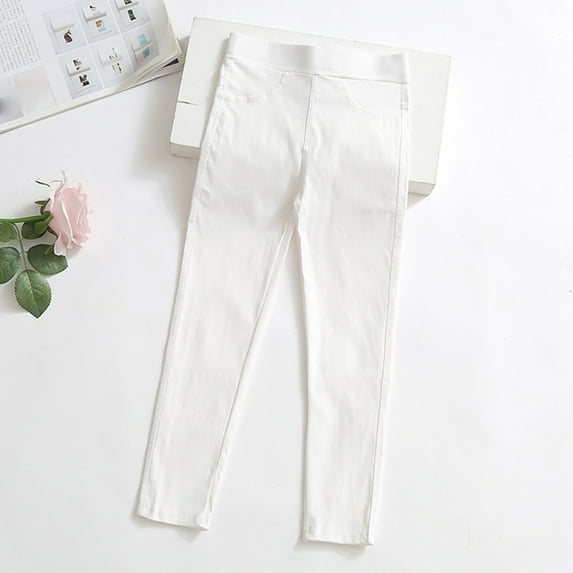Alkepwun Little Big Girls Leggings Toddler Casual Trousers Baby Solid Color Cotton Pants Kids Slim Fit Elastic Waist Pull On Jeggings with 4 Pockets 3-10Y