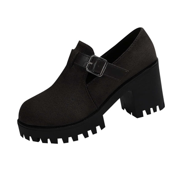 Alkepwun Loafers for Women Thick-Soled High-Heel Textured Anti-Slip Suede Shoes Metal Buckle Chunky Heels Vintage Classic Business Work Dress Shoe Cozy Low Cut Shoe