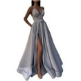 thumbnail image 1 of Alkepwun Long Dresses for Women Pearlescent Satin Adjustable Spaghetti Straps Prom Dresses Long Sexy Illusion High Slit Corset Evening Party Gowns Deep V-neck Backless Dinner Dress, 1 of 6