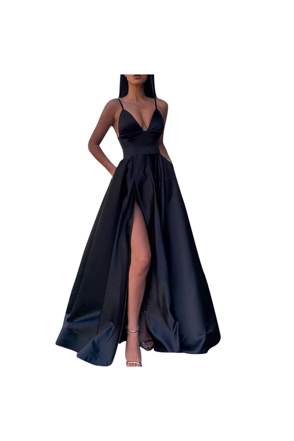 Long Dresses for Women Pearlescent Satin Adjustable Spaghetti Straps Prom Dresses Long Sexy Illusion High Slit Corset Evening Party Gowns Deep V-neck Backless Dinner Dress