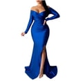 thumbnail image 1 of Alkepwun Long Sleeve Maxi Dress for Women Off Shoulder High Split Formal Party Gowns Sexy V Neck Satin Fishtail Hem Evening Dress, 1 of 6