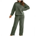 thumbnail image 1 of Alkepwun Lounge Sets for Women Loose-Fit Casual Comfortable Thickened Fleece Homewear Set Long-Sleeve Crew Neck Pullover Top Elastic Waist Straight Leg Pants Sleepwear Walks Strolls Suit, 1 of 8
