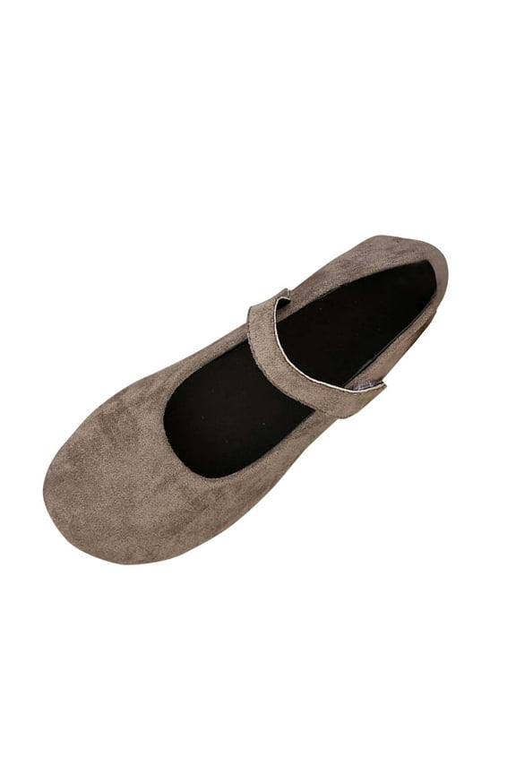 Mary Jane Shoes Women Solid Color Round Toe Strap Paste-On Vacation Style Suede Flats Casual Dress Lightweight Breathable Low-Cut Shoe Simple Versatile Cozy Footwear