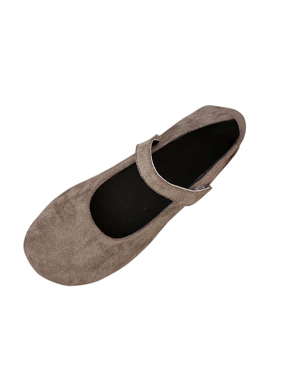 Mary Jane Shoes Women Solid Color Round Toe Strap Paste-On Vacation Style Suede Flats Casual Dress Lightweight Breathable Low-Cut Shoe Simple Versatile Cozy Footwear
