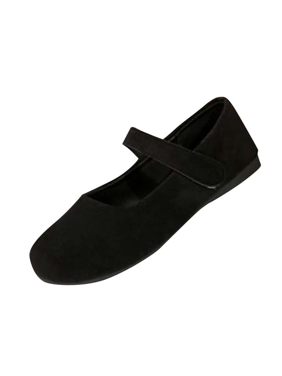 Mary Jane Shoes Women Solid Color Round Toe Strap Paste-On Vacation Style Suede Flats Casual Dress Lightweight Breathable Low-Cut Shoe Simple Versatile Cozy Footwear