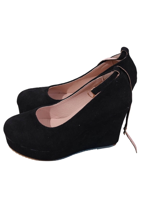 Mary Jane Shoes for Women Round Toe Platform Ankle Strap Buckle Wedges Heels Shoes Solid Closed Toe Casual High Heel Evening Dress Shoes