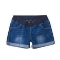 thumbnail image 1 of Alkepwun Maternity Shorts V Cross Low Rise Underbelly Elastic Soft Jean Short Casual Cuffed Hem Loose Pregnancy Cutoffs with Pockets, 1 of 4