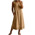 thumbnail image 1 of Alkepwun Maxi Dress Women's Sleeveless 100%Cotton Round Neck Double Layer Hem Loose Dresses with Pockets Summer Lightweight Breathable Vacation A-Line Flowy Tank Dress, 1 of 8