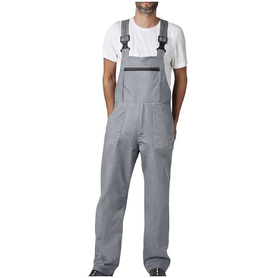 Alkepwun Men Overalls Solid-Color Casual Looes Multiple Pockets Long Caregiver Bib Jumpsuit Adjustable-Strap Durable Breathable Straight-Leg Uniform One-Piece Coveralls