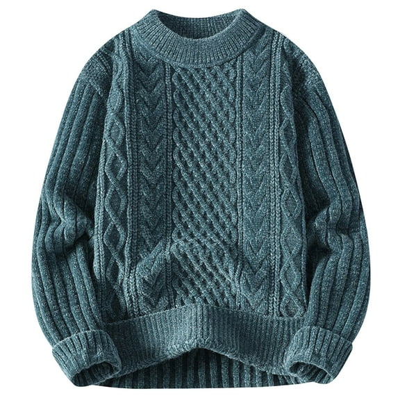 Alkepwun Men Round Neck Long Sleeve Sweater Autumn And Winter Solid Color Pleated Loose And Comfortable Warm Sweater