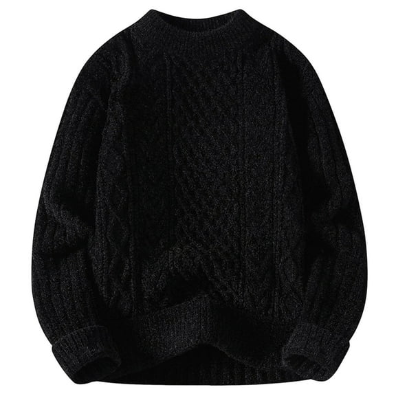 Alkepwun Men Round Neck Long Sleeve Sweater Autumn And Winter Solid Color Pleated Loose And Comfortable Warm Sweater