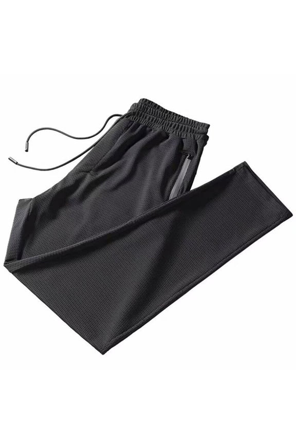 Men's Black Athletic Pants with Zip Pockets Mesh Lightweight Drawstring Cropped Pants for Running, Workout, Lounge ,Size M-5XL