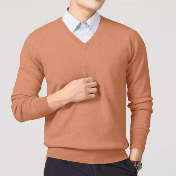Alkepwun Men's Classic Long Sleeve Basic Knitwear Pullover Regular Fall Winter Soft Sweaters Casual Loose Fit V-Neck Sweater