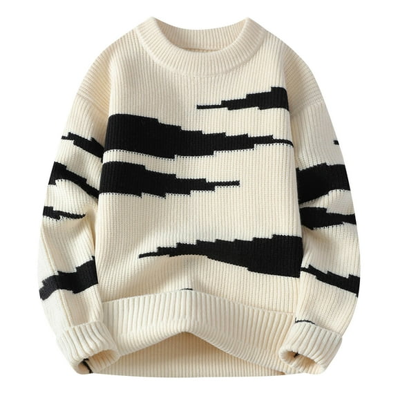 Alkepwun Men's Crewneck Sweater Autumn Winter Vintage Pattern Long Sleeve Knitted Jumpers Sweater Classic Pullover