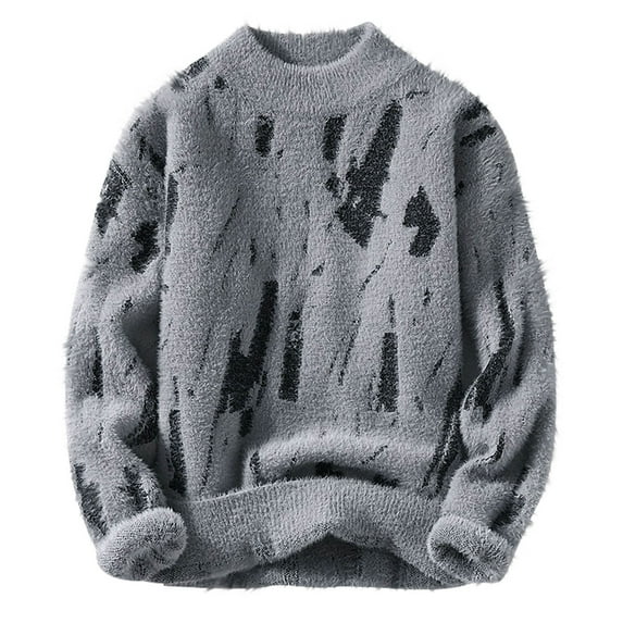 Alkepwun Men's Oversized Sweater Long Sleeve Crewneck Y2K Graphic Color Block Casual Knitted Pullover Sweater