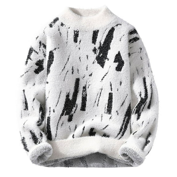 Alkepwun Men's Oversized Sweater Long Sleeve Crewneck Y2K Graphic Color Block Casual Knitted Pullover Sweater