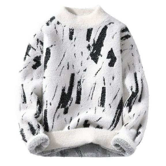 Alkepwun Men's Oversized Sweater Long Sleeve Crewneck Y2K Graphic Color Block Casual Knitted Pullover Sweater