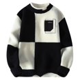 thumbnail image 1 of Alkepwun Men's Round Neck Patchwork Stretch knitted Sweater Pullover Long Sleeve Color Blocked Sweater Coat, 1 of 2