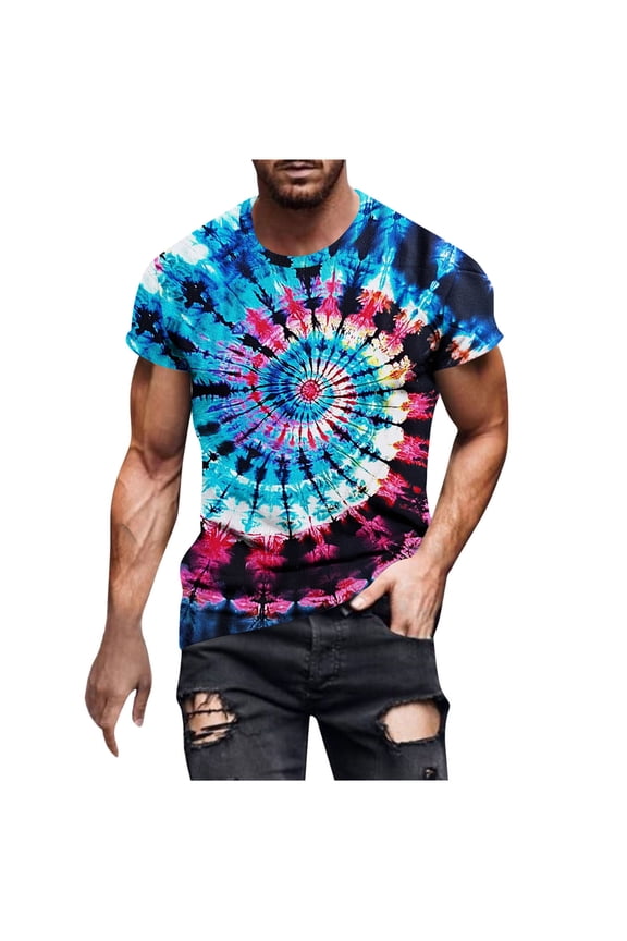 Men's Shirts Round-Neck Short Sleeve Psychedelic Tie Dye T-Shirts Summer Casual Plus Size Hippies Lightweight Breathable Retro Top