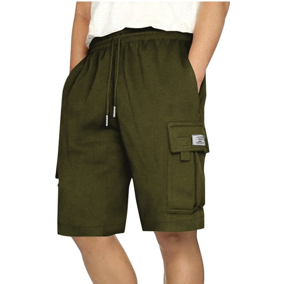 Alkepwun Men's Sweat Shorts Knee Length Cargo Shorts Drawstring Elastic Waist Workout Jogger Sweatpant Shorts with Multi Pockets