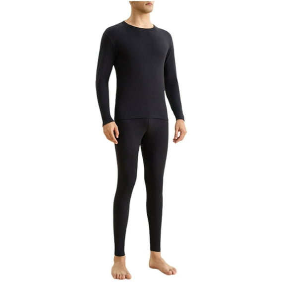 Alkepwun Men's Thermal Underwear Set Double Sided Brushed Fleece Crew Neck Warm Set Skin Friendly Comfort Seamless Plus Size Warmth Underwear Set for Outdoor Hiking Hunting Skiing Cold Weather Gear
